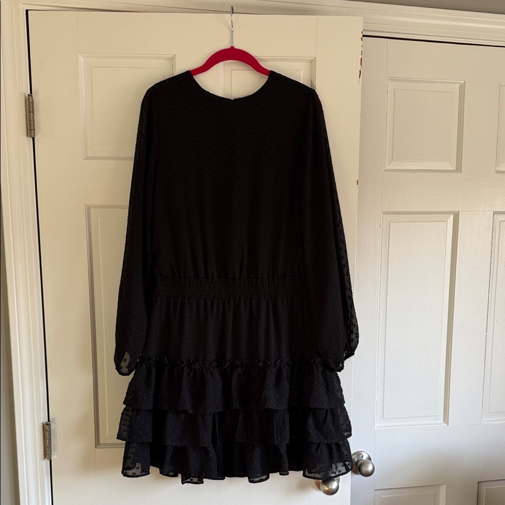 Express Black Ruffled Swiss dot black dress sz L